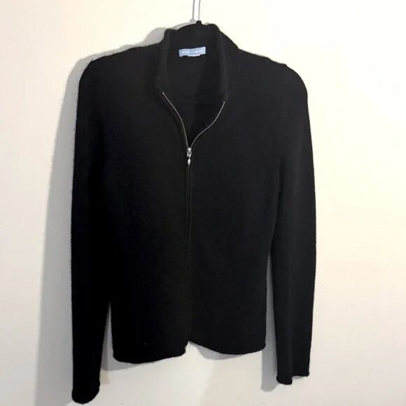 White + Warren Women Black Zip-Up Sweater Cardigan Cashmere Full Zip Medium - Picture 1 of 7